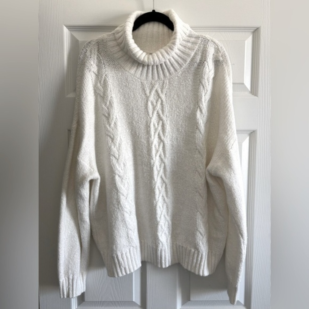 BP White Cable Knit Turtleneck Sweater
